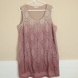 LOGO Lavish Tank Top Pink Blush Ombre Beaded Slub Knit Cotton Dressy Size Large